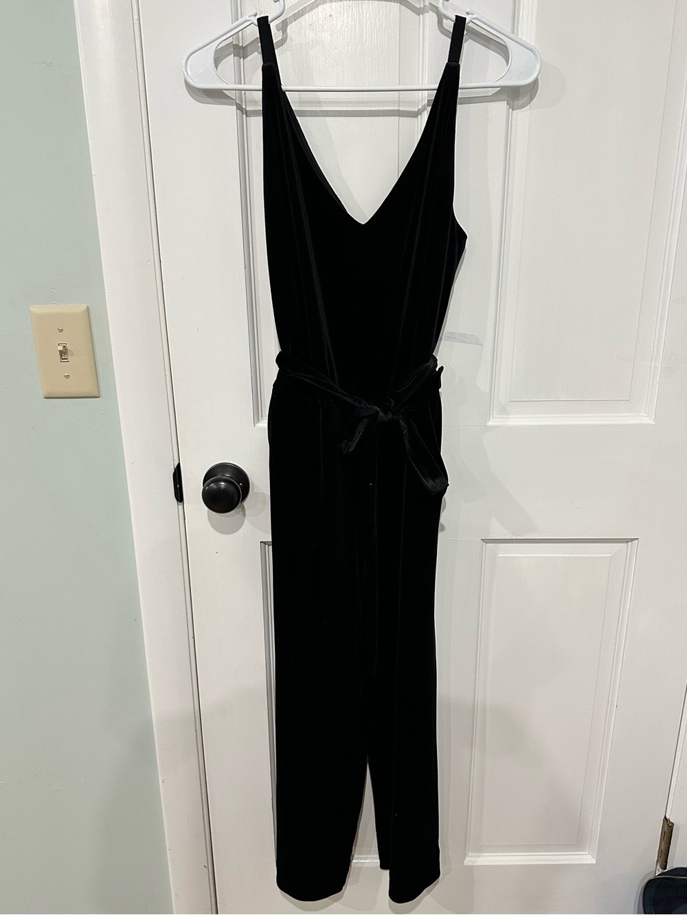 Banana Republic Black Velvet V-Neck Tie-Waist Jumpsuit